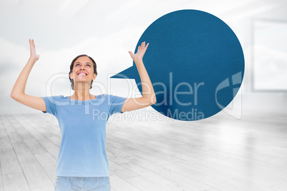 Composite image of pretty brunette gesturing with speech bubble