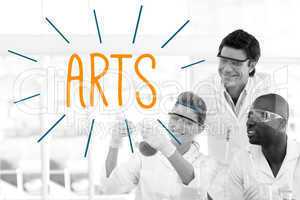 Arts against scientists working in laboratory