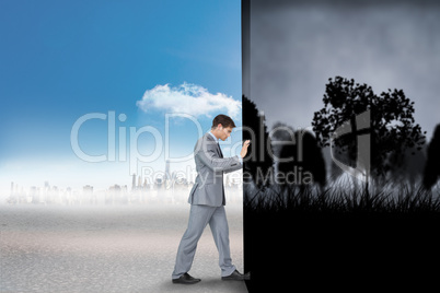 Composite image of businessman changing scenes