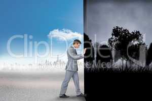 Composite image of businessman changing scenes