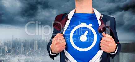 Composite image of businessman opening his shirt superhero style