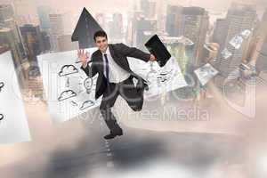 Composite image of cheerful businessman in a hurry