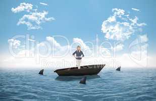 Composite image of thoughtful gorgeous blonde in a sailboat