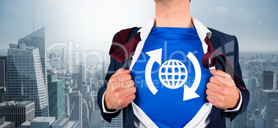 Composite image of businessman opening his shirt superhero style