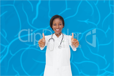 Composite image of young nurse giving thumbs up Composite image of young nurse giving thumbs up