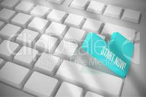 Start now on white keyboard with blue key