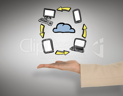Composite image of female hand presenting cloud computing graphi