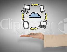 Composite image of female hand presenting cloud computing graphi
