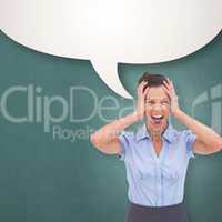 Composite image of stressed businessswoman with hand on her head