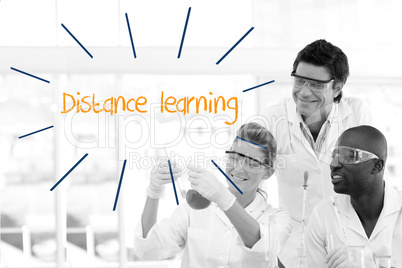 Distance learning against scientists working in laboratory