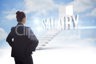 Salary against steps leading to open door in the sky