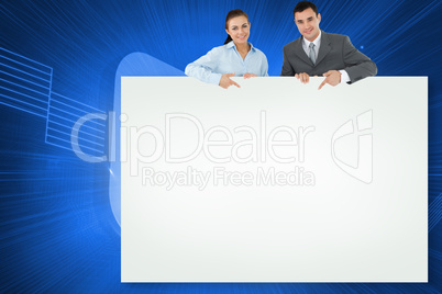 Composite image of business partners showing card