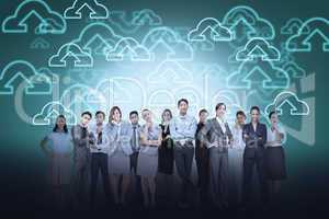 Business team against cloud computing background