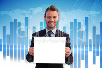 Composite image of businessman showing card Composite image of businessman showing card