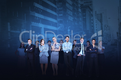 Business team against cityscape background