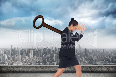 Composite image of wound up businesswoman gesturing