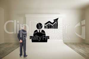 Composite image of rear view of mature businessman posing