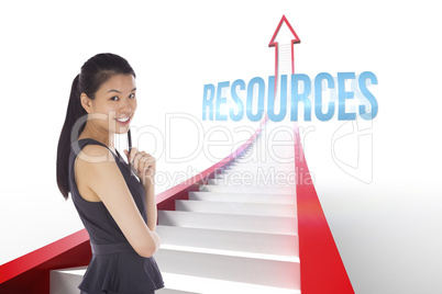 Resources against red arrow with steps graphic