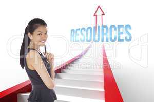 Resources against red arrow with steps graphic