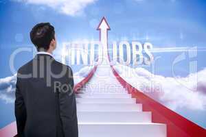 Find jobs against red steps arrow pointing up against sky