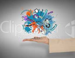 Composite image of female hand presenting handshake