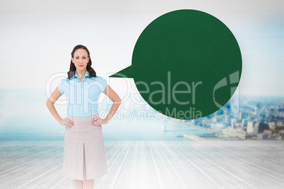 Composite image of serious stylish businesswoman posing with spe