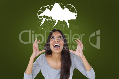 Composite image of angry brunette shouting