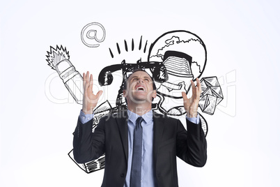 Composite image of stressed businessman gesturing