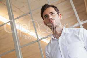 Casual businessman standing with serious expression