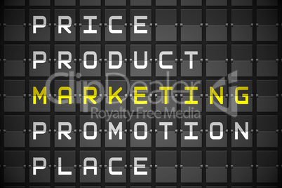 Marketing buzzwords on black mechanical board