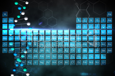 Blue periodic tablet with DNA strand