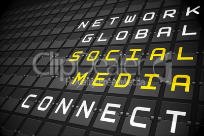 Social media buzzwords on black mechanical board