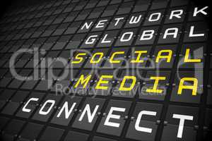 Social media buzzwords on black mechanical board