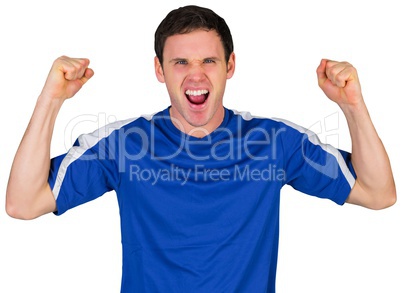 Cheering football fan in blue