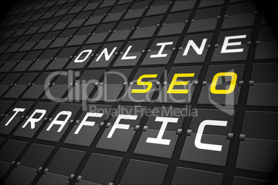 Seo buzzwords on black mechanical board