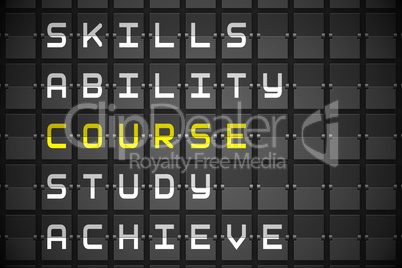 Course buzzwords on black mechanical board