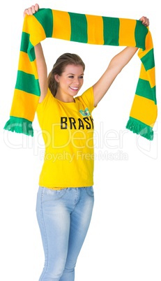 Happy football fan in brasil tshirt