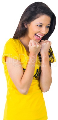 Excited football fan in brasil tshirt