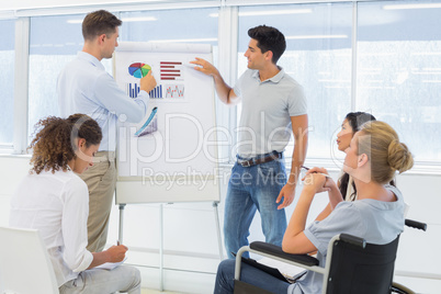 Casual businessmen giving presentation to colleagues