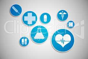 Medical icons in blue and white