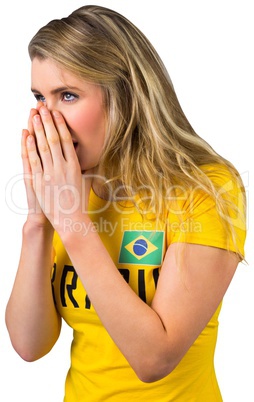 Nervous football fan in brasil tshirt