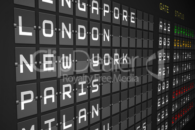 Departures list on black mechanical board