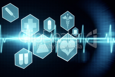 Medical icons in hexagons interface menu