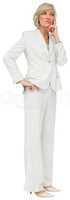 Thinking mature businesswoman in white suit
