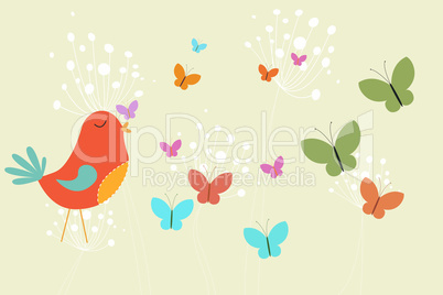 Orange bird with heart and dandelions