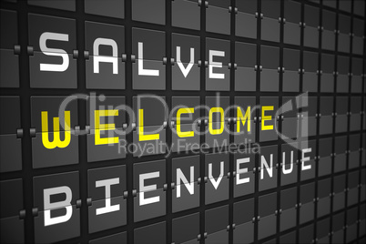 Welcome in languages on black mechanical board