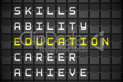 Education buzzwords on black mechanical board