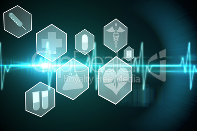 Medical icons in hexagons interface menu