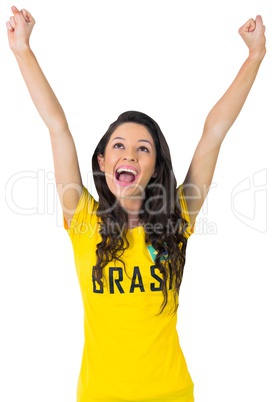 Excited football fan in brasil tshirt