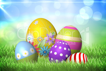 Colourful easter eggs on the grass